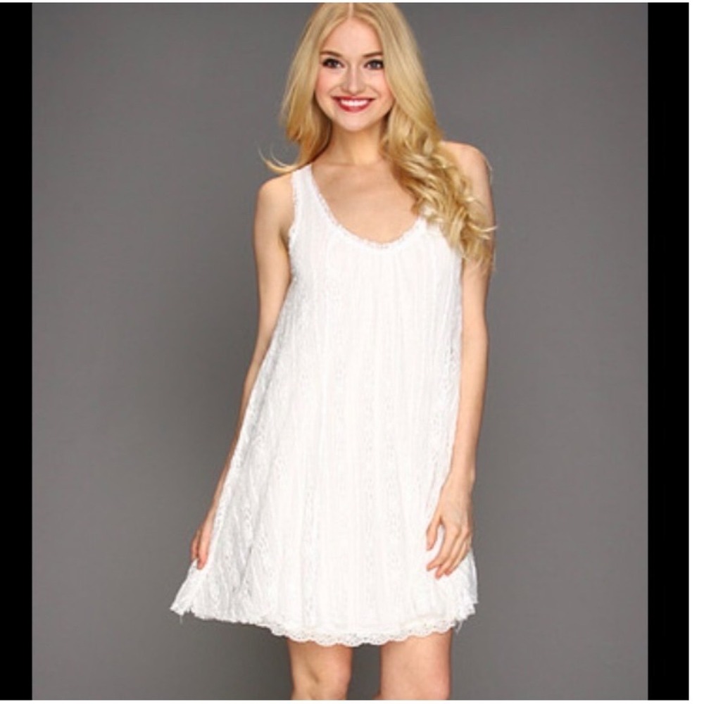 Free‎ People Intimately White Lace Mini Dress Sleeveless Trapeze Slip S